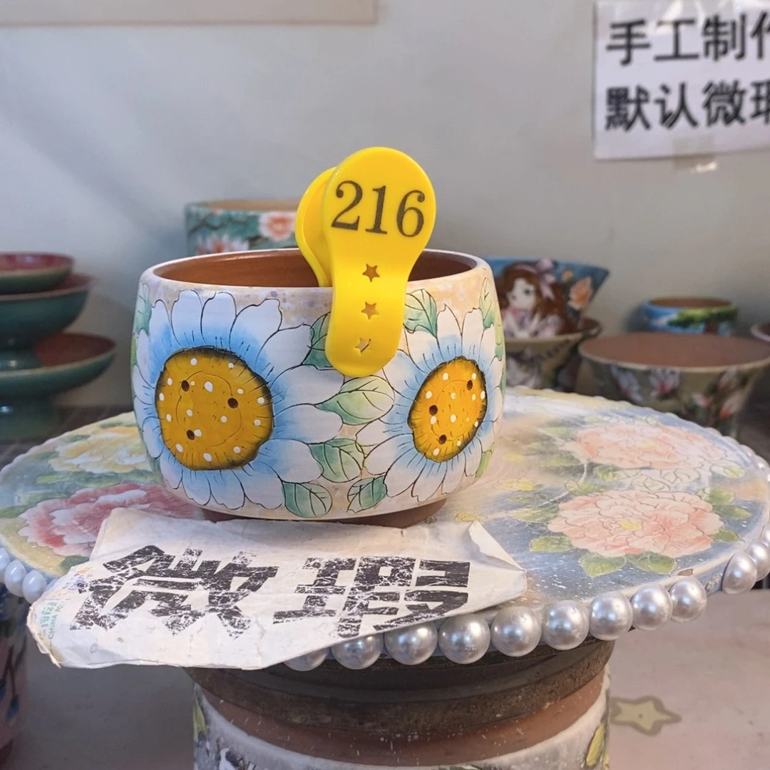 紫砂花盆红陶手绘花盆