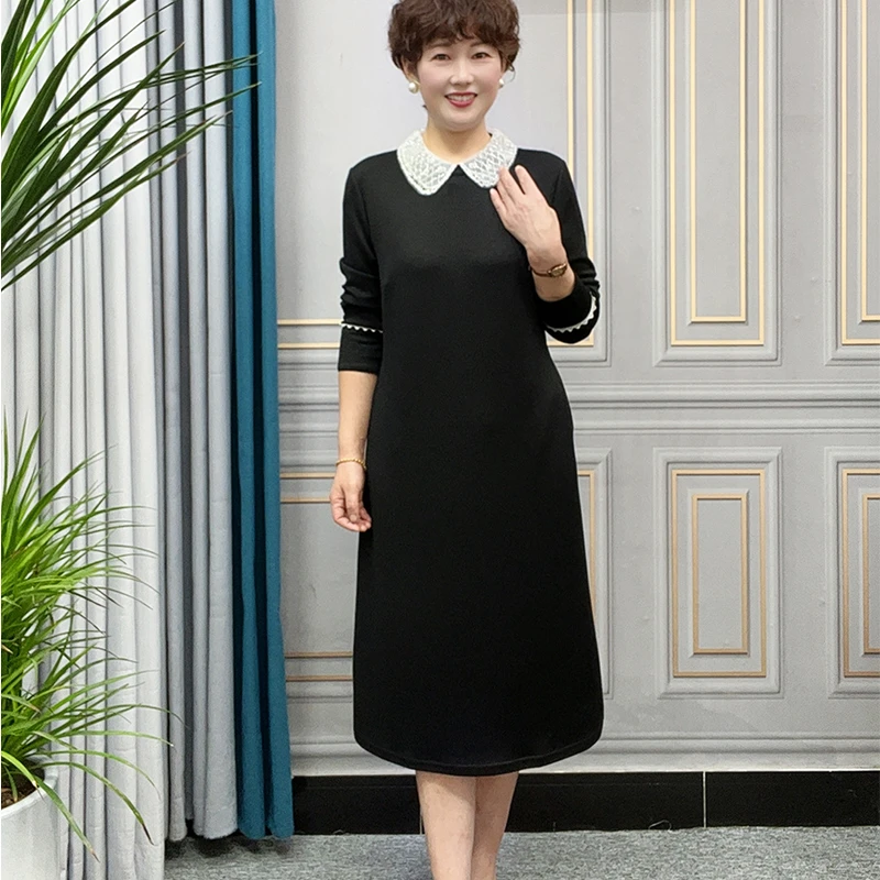 2025秋装新款长袖妈妈连衣裙宽松洋气中年女装遮肉显瘦过膝长裙