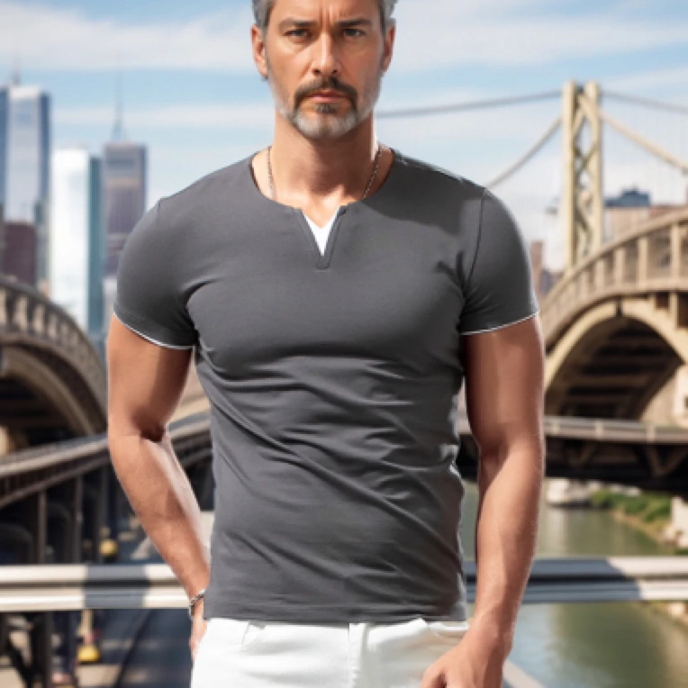 假两件V领紧身T恤男短袖纯棉纯色体恤休闲夏季修身弹力运动打底衫