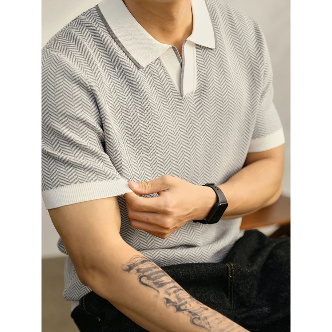 奥兰德保罗老钱风松弛感男士针织短袖T恤夏季时髦慵懒翻领Polo衫