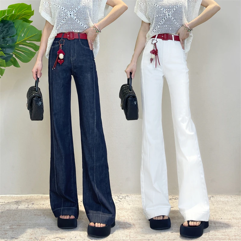 迪否窄版直筒微喇牛仔裤天丝莱赛尔夏薄款新款高腰显瘦喇叭裤6097
