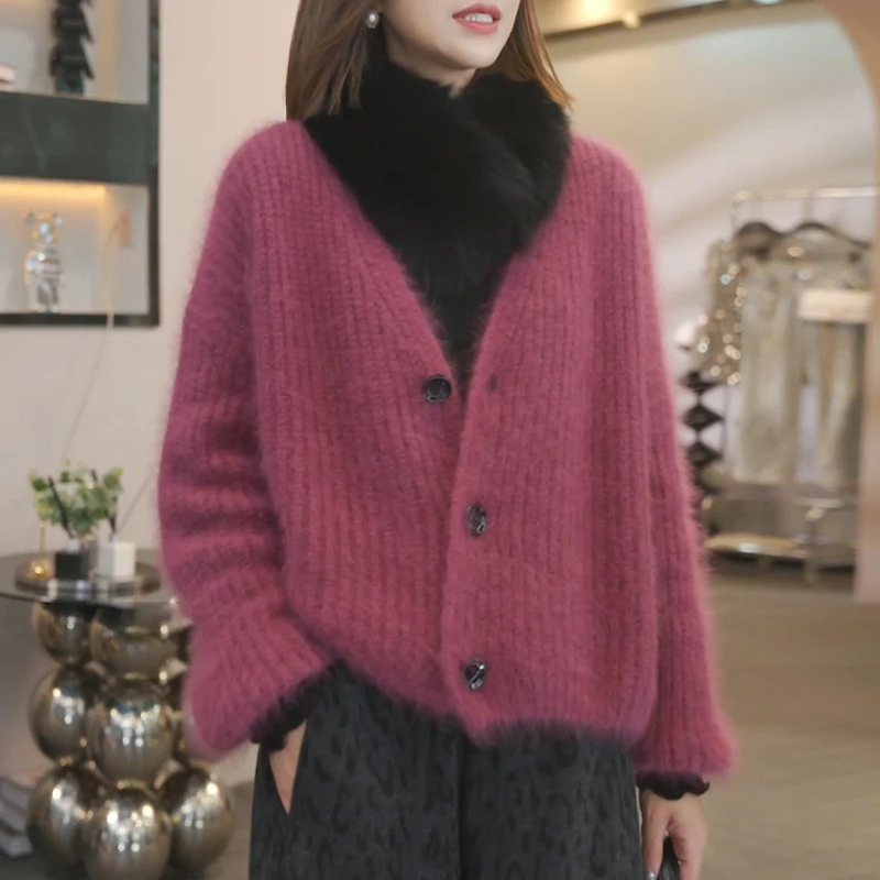 v领软糯毛衣外套女秋冬季2025新款加厚慵懒风欧货百搭针织开衫