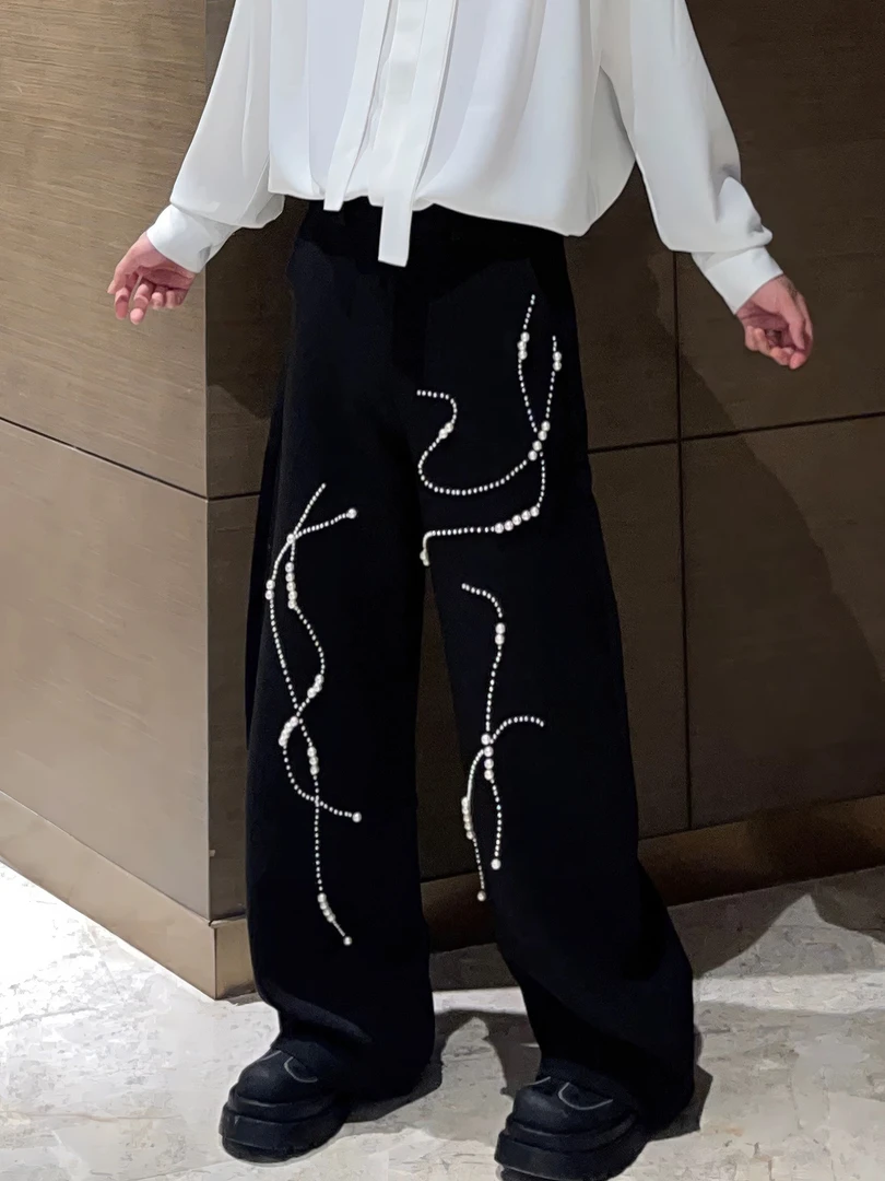 黑色设计炸街感弯刀裤男西裤宽松直筒时尚百搭设计师柳叶弯刀裤