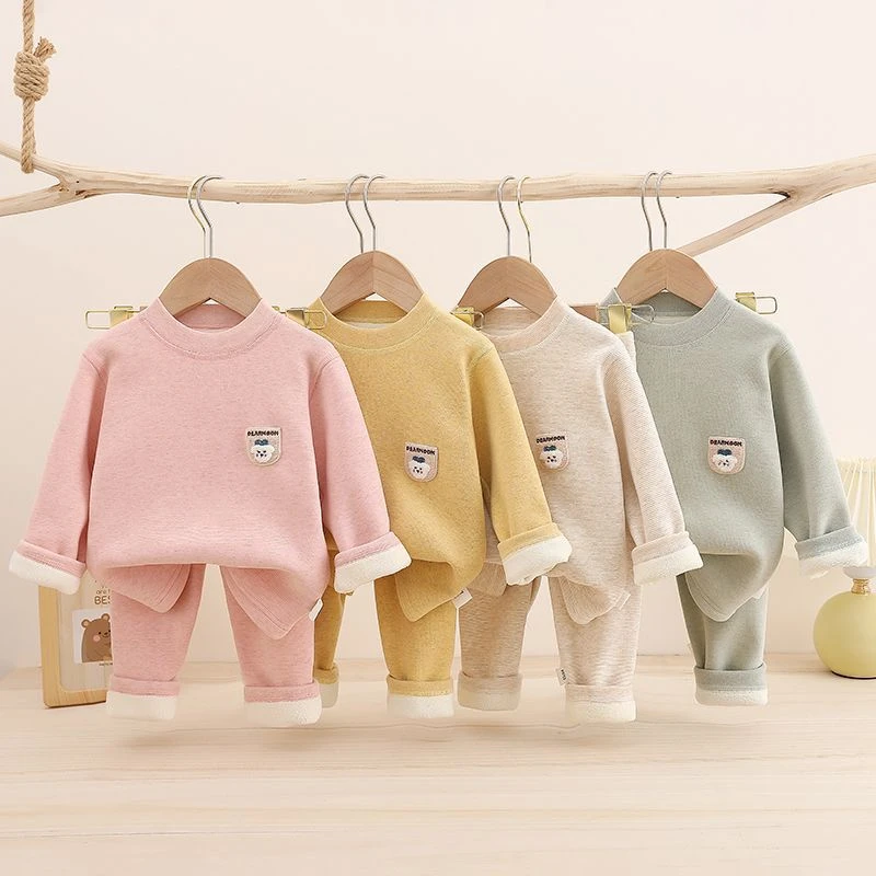 儿童加绒保暖内衣套装秋冬男童女童加厚奥利绒打底两件套家居