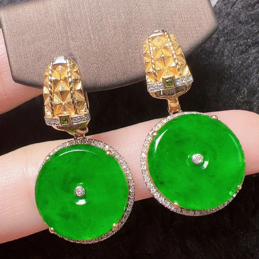 翡翠耳饰18K金镶嵌签收后24小时鉴赏期，过时不退