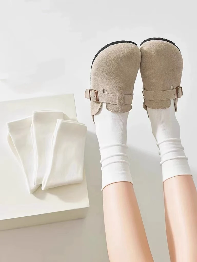 夏季薄款袜子女月子袜中筒堆堆袜松口纯色百搭白色袜子