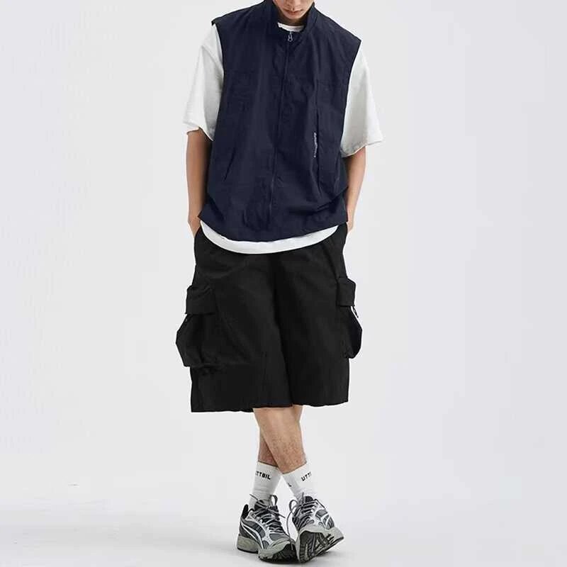 日系户外机能工装马甲春夏季宽松休闲纯色夹克设计师男装高级感