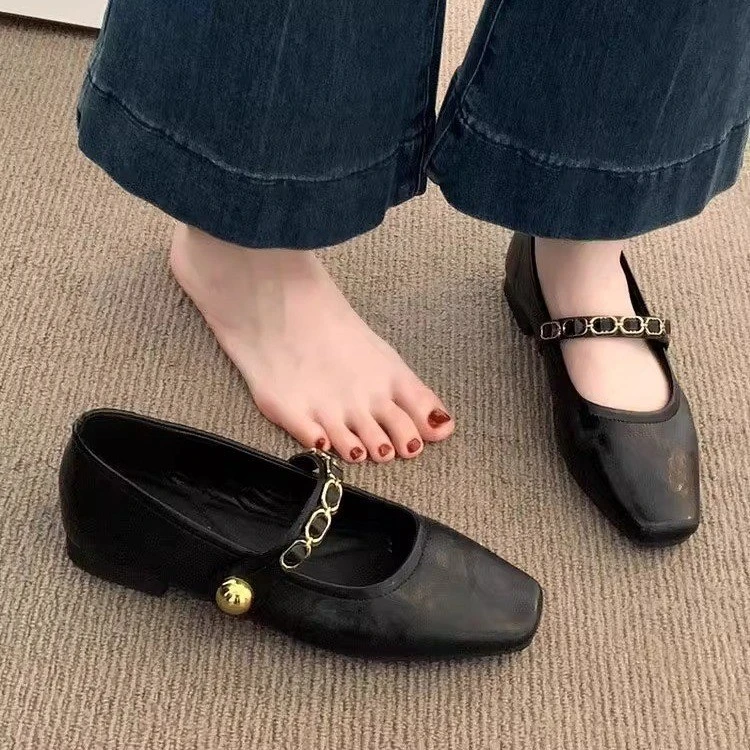 春秋低跟修面平底胶粘夏季春季玛丽珍女鞋轻奢鞋子女ins潮牌百搭