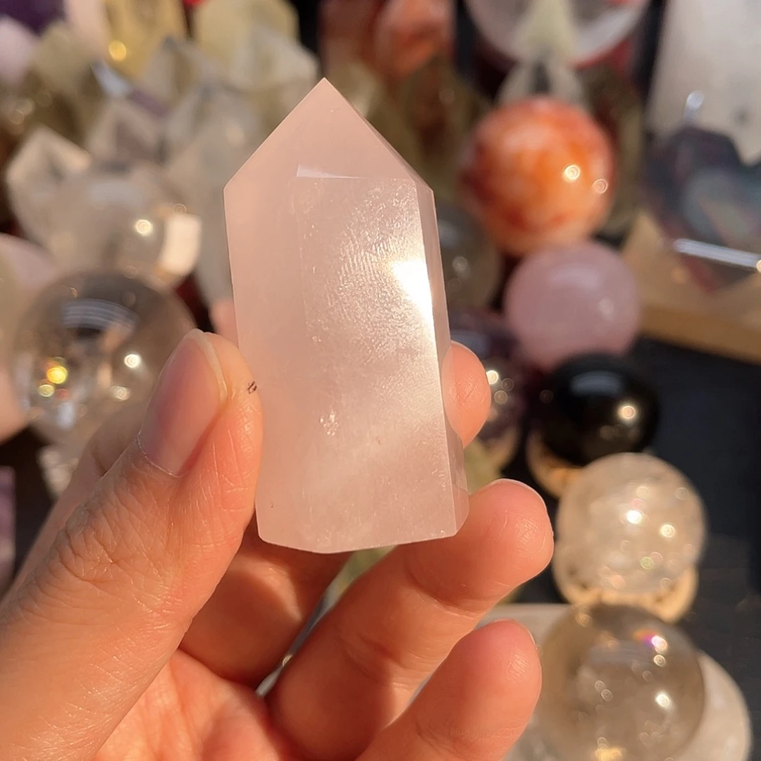 珠宝半成品未镶嵌水晶11粉晶柱无暇