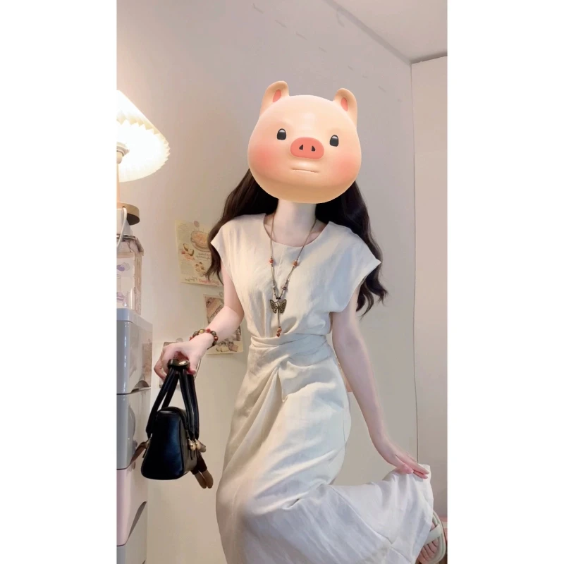 MO88ZSPF大码【浅夏栀子】极简风连衣裙夏季新款设计感独特收腰裙子