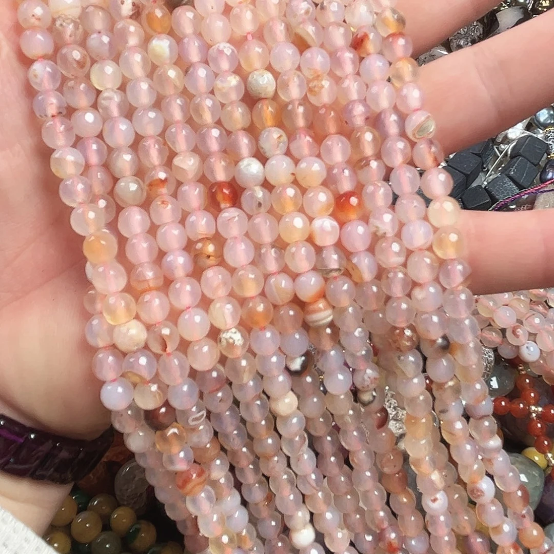 玛瑙/玉髓合金珠宝半成品A608，切面胶花玛瑙3条6mm