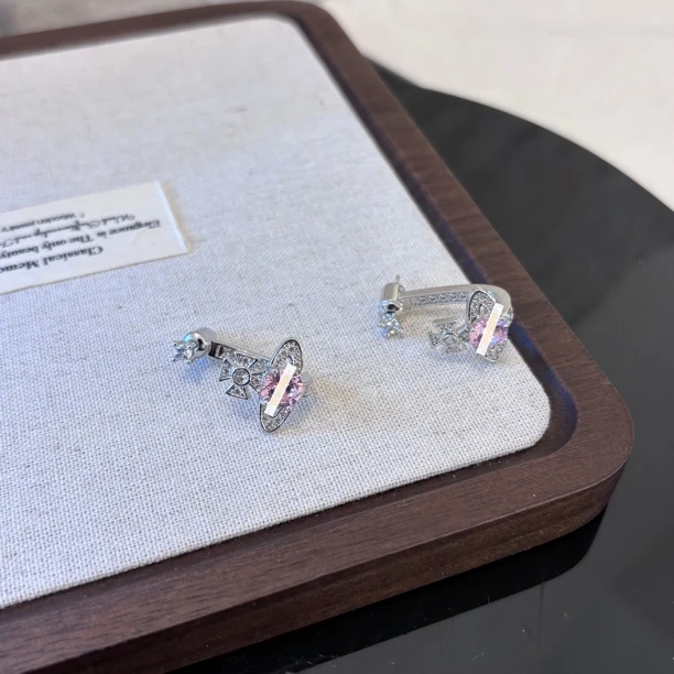 铜合金合成锆石耳饰 粉z星球耳环EH2617