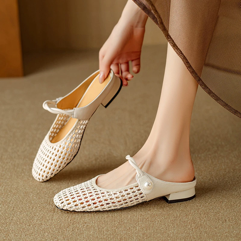 法式包头懒人半拖外穿法式凉拖凉鞋透气镂空高级感绝美编织