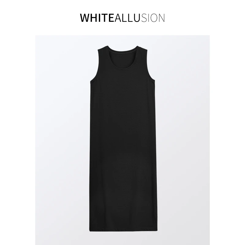 素典【极简裙】针织连衣裙无袖背心裙U领直筒裙简约长裙气质2598