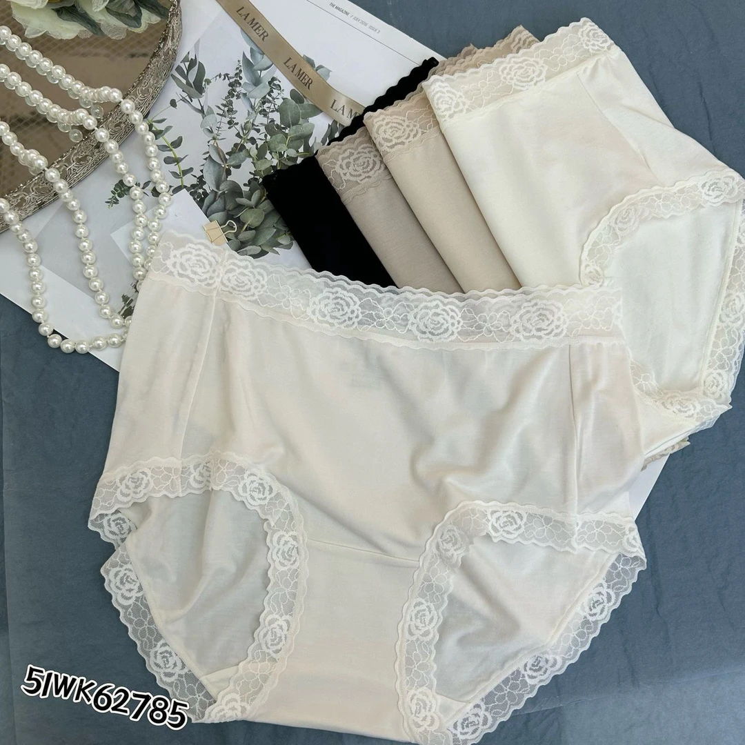 (3条装)中腰莫代尔棉蕾丝边女士内裤舒适柔软亲肤透气简约三角裤