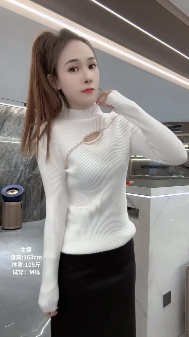 欧货半高领镂空毛针织衫女2025秋冬新款修身显瘦内搭打底衫上衣