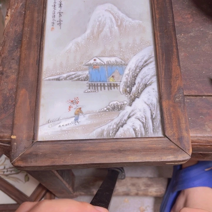 簡***箪雪景图瓷板画包邮