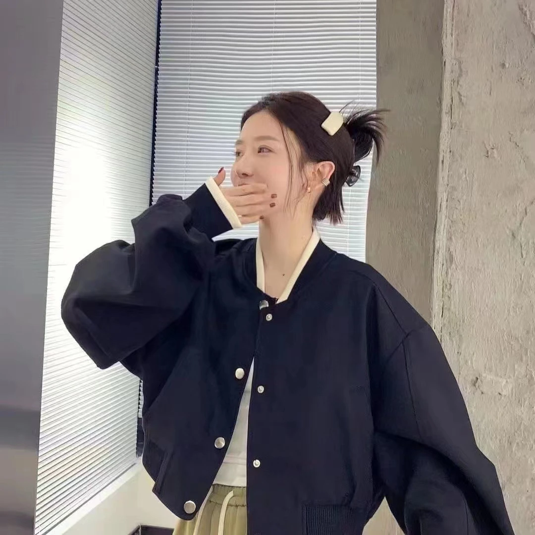 独立站高街女春秋穿搭学院风韩版印花个性oversize夹克外套气质