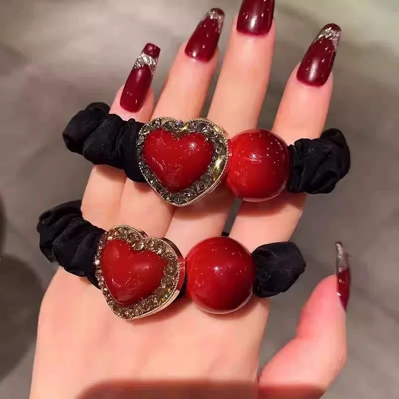 新年红色爱心方糖发圈A125