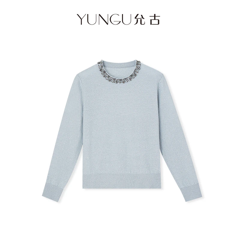YUNGU允古 高级感重工手工钉珠山羊绒●羊驼毛●绵羊毛针织衫上衣秋