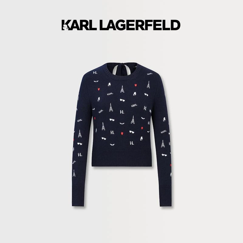 KARL LAGERFELD 刺绣背后系带针织套头衫E37W2055