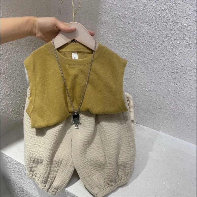 男童夏装背心套装2025新款男童衣服洋气宝宝中裤无袖两件套潮Y1