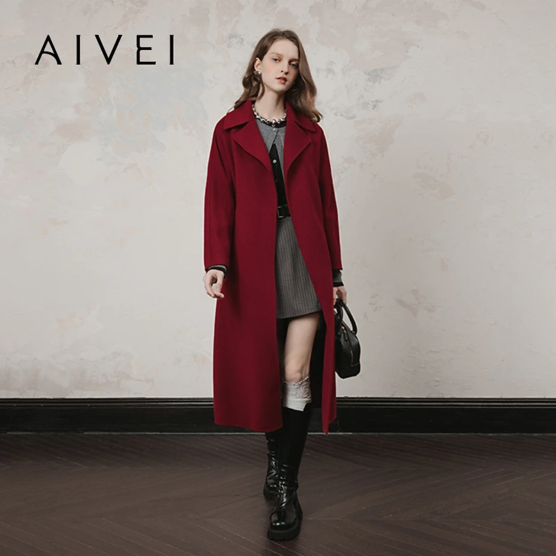 AIVEI欣贺艾薇冬季法式简约老钱风长款直筒毛呢外套R763206A
