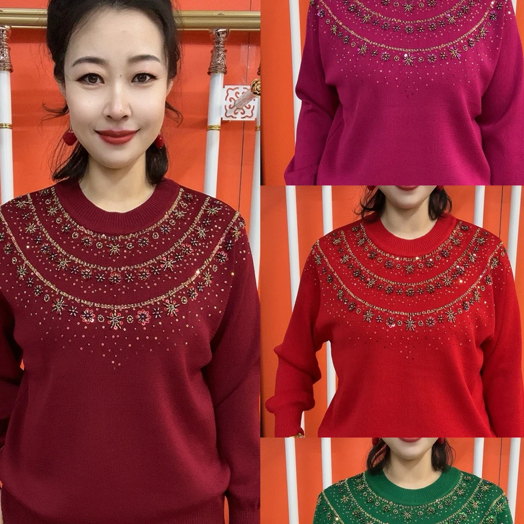 圆领重工亮片串珠宫廷风焦麻衫