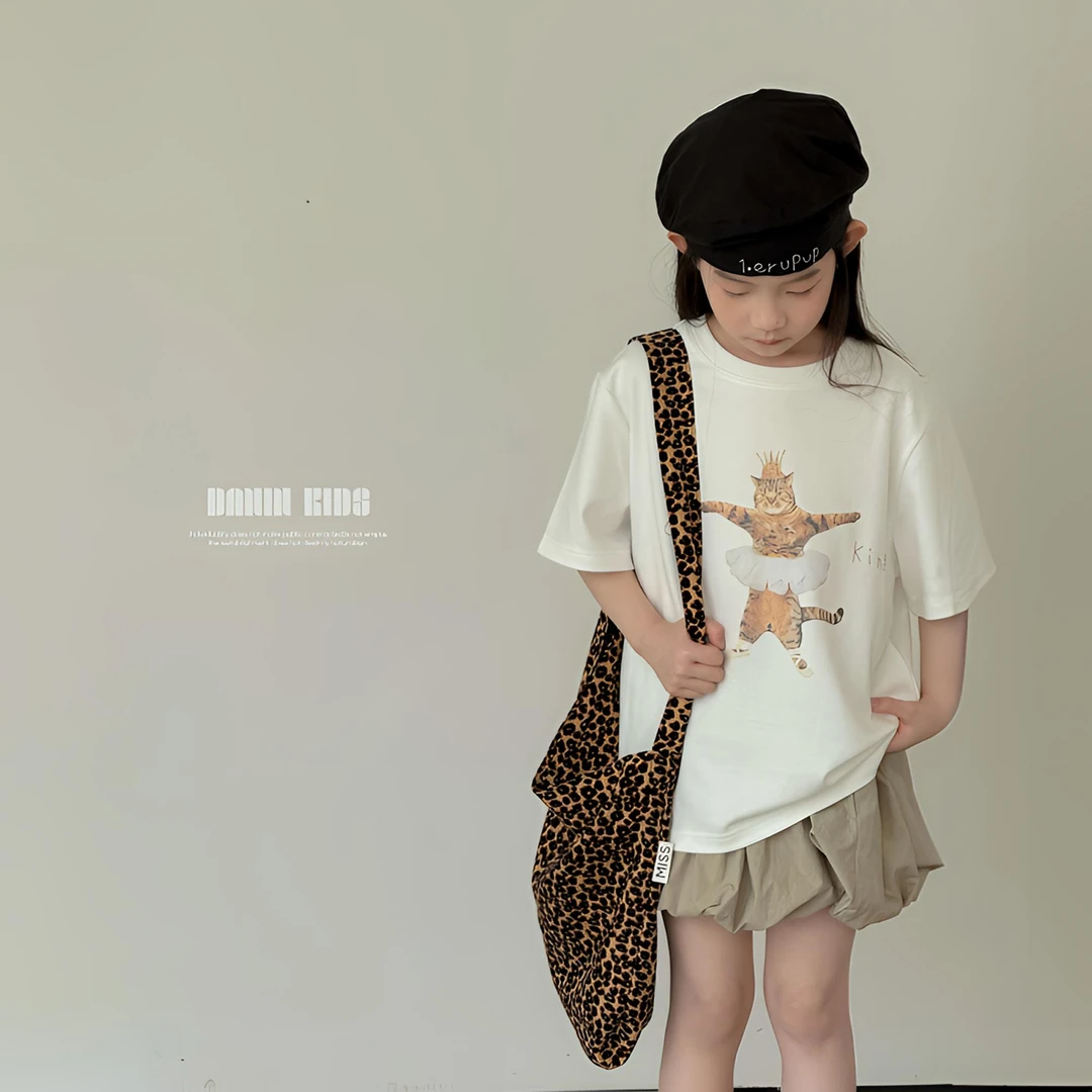 【嗒囜】细腻质地~罗赛拉双面棉 女童夏装宽松卡通印花短袖T恤上衣