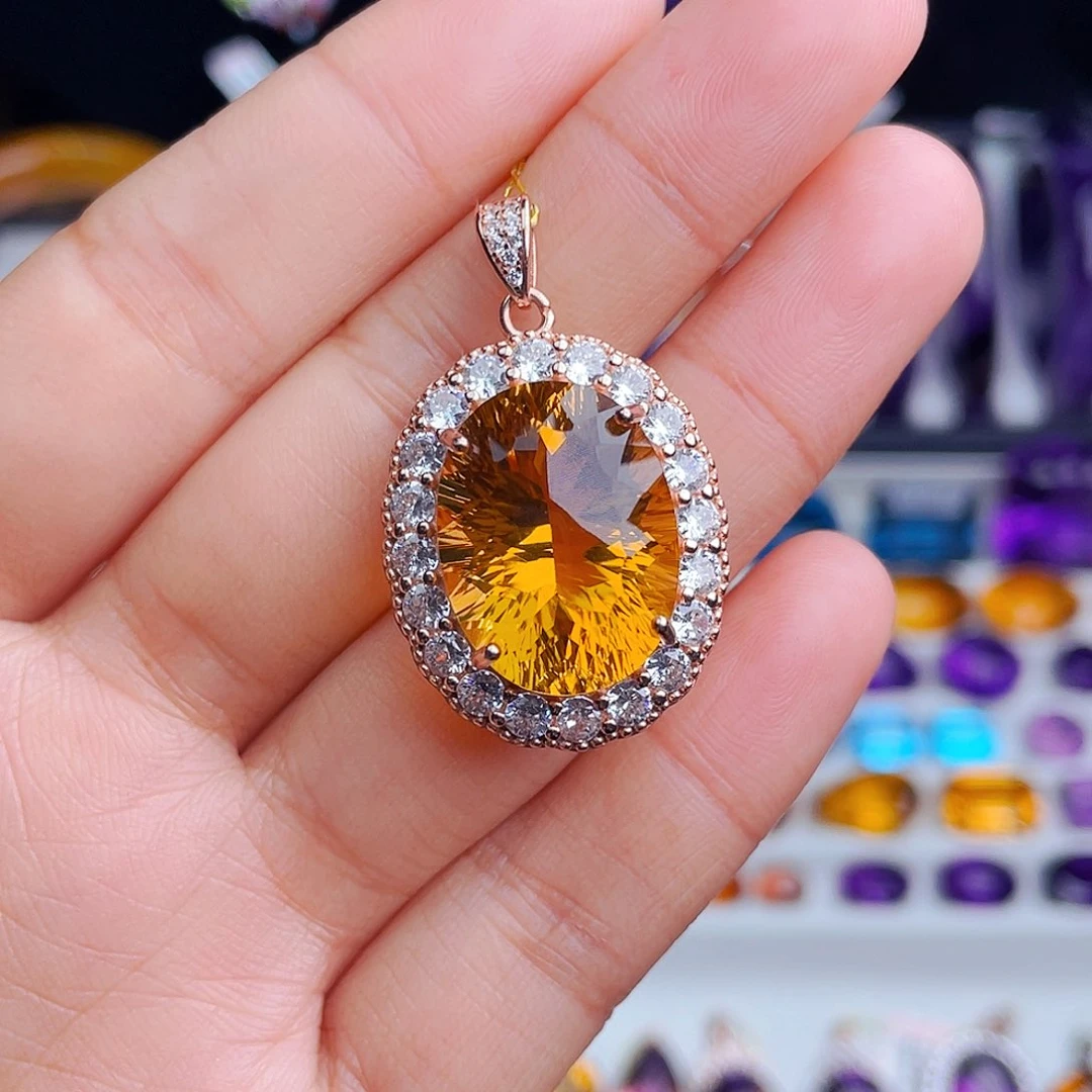 颈饰银S925镶嵌黄晶随*-天然保真