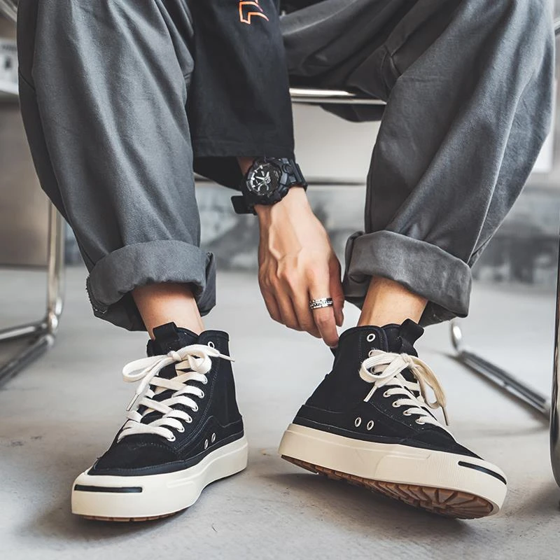 罗德梅科2025夏季新款切尔西帆布鞋男款ins潮高帮开口笑潮牌板鞋