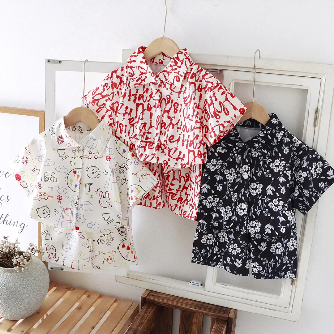 【最靓的仔】儿童短袖套装夏季新款男童衬衫衣服洋气港风潮童透气