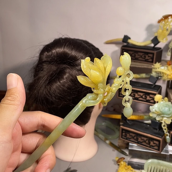 p***e蛇纹石玉合金发饰