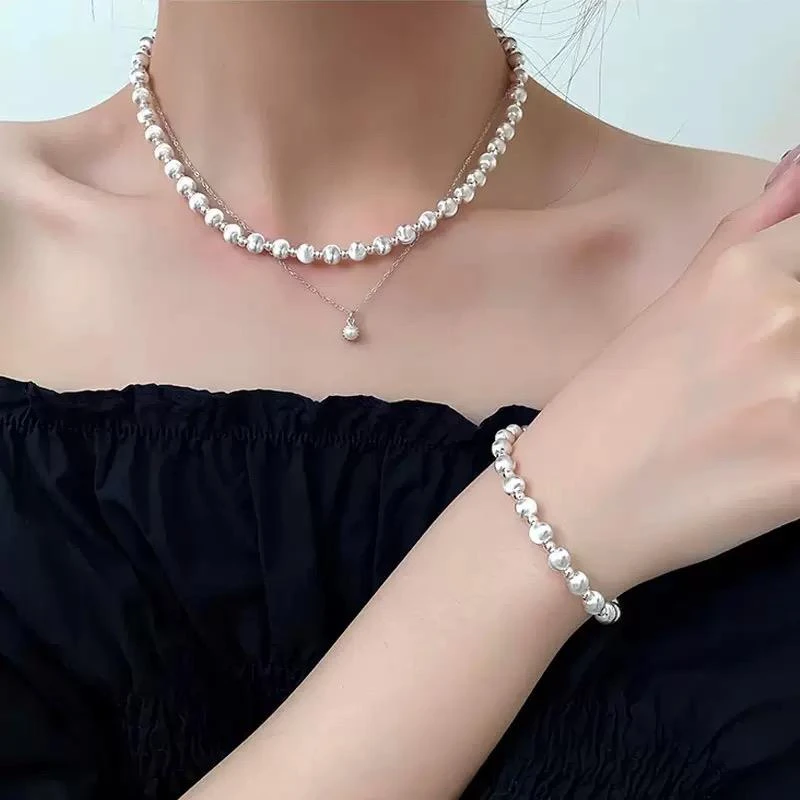 足银手链 拉丝镭射猫眼珠子项链手链百搭高级感小众轻奢串珠项链