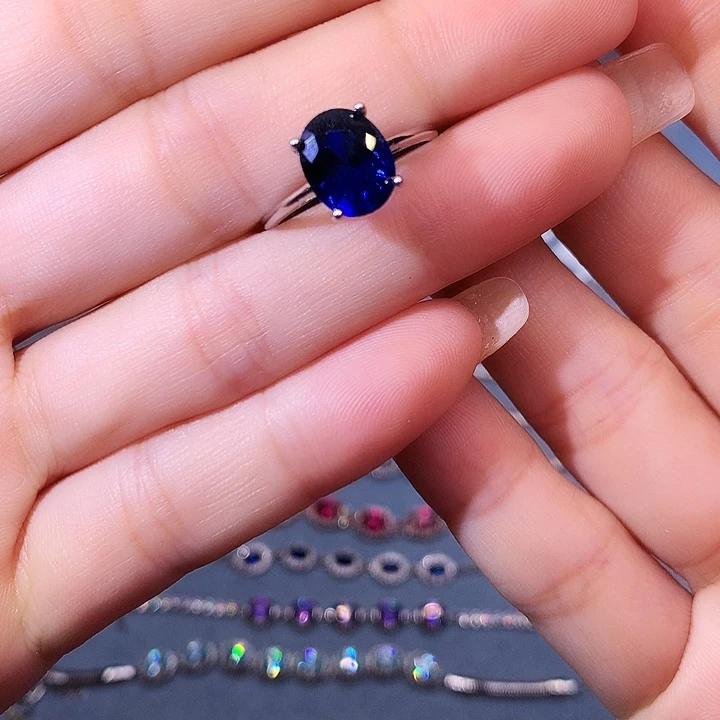 蓝宝石戒指银S925镶嵌