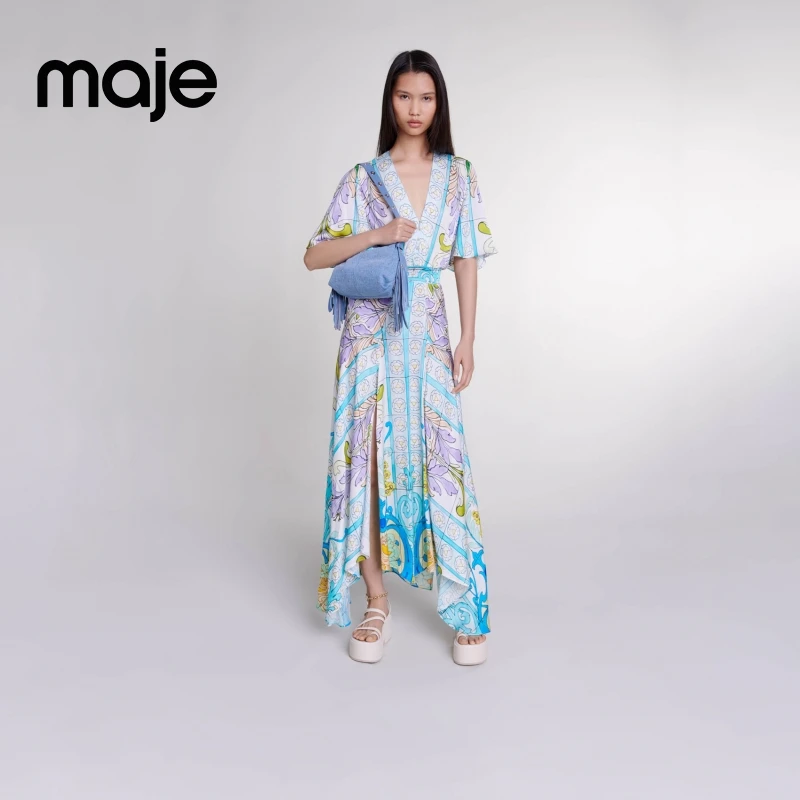 Maje秋冬女装法式气质高级感设计印花度假风连衣裙长裙MFPRO03654