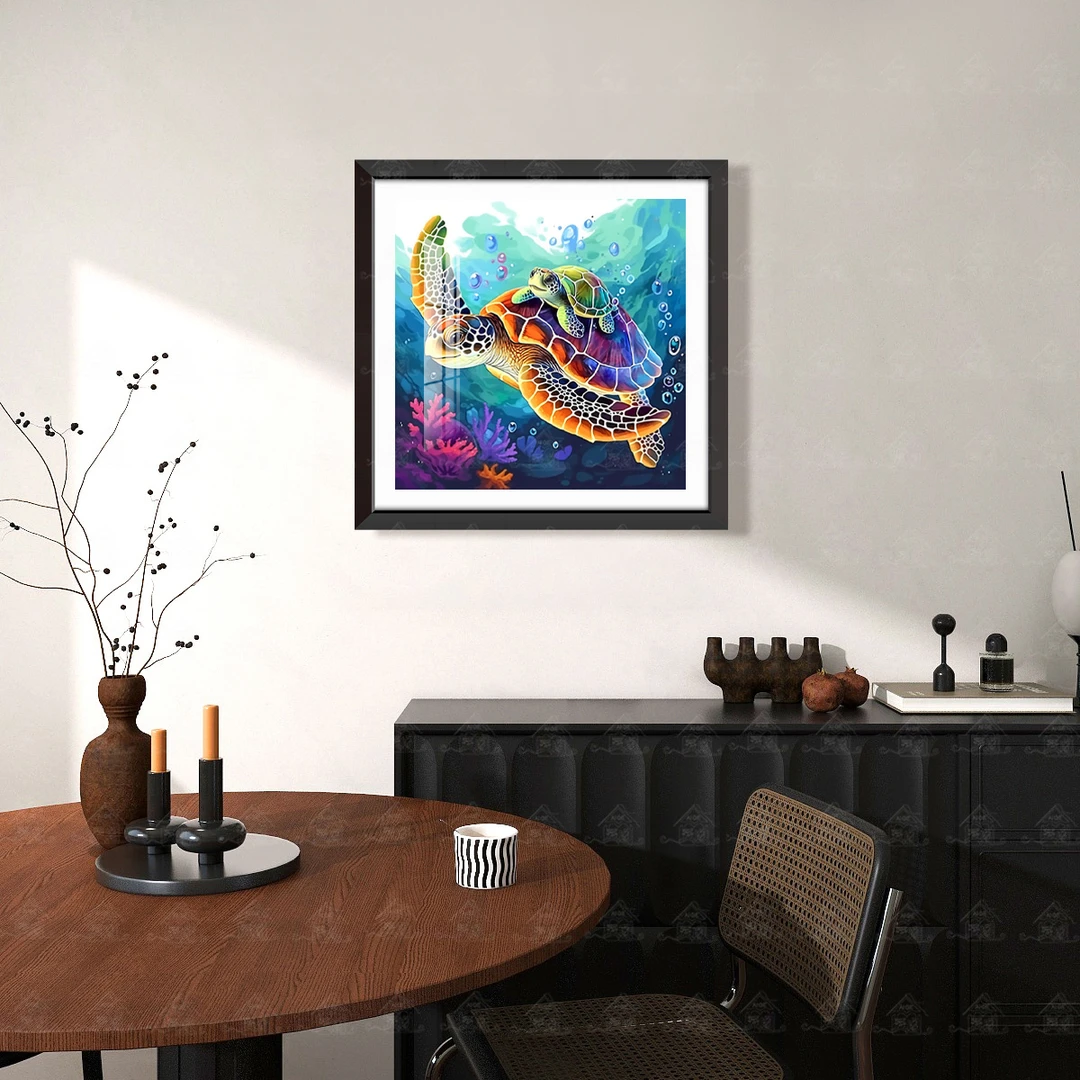 爱阁十字绣海龟新款现代唯美梦幻海洋客厅玄关小件装饰手工线绣