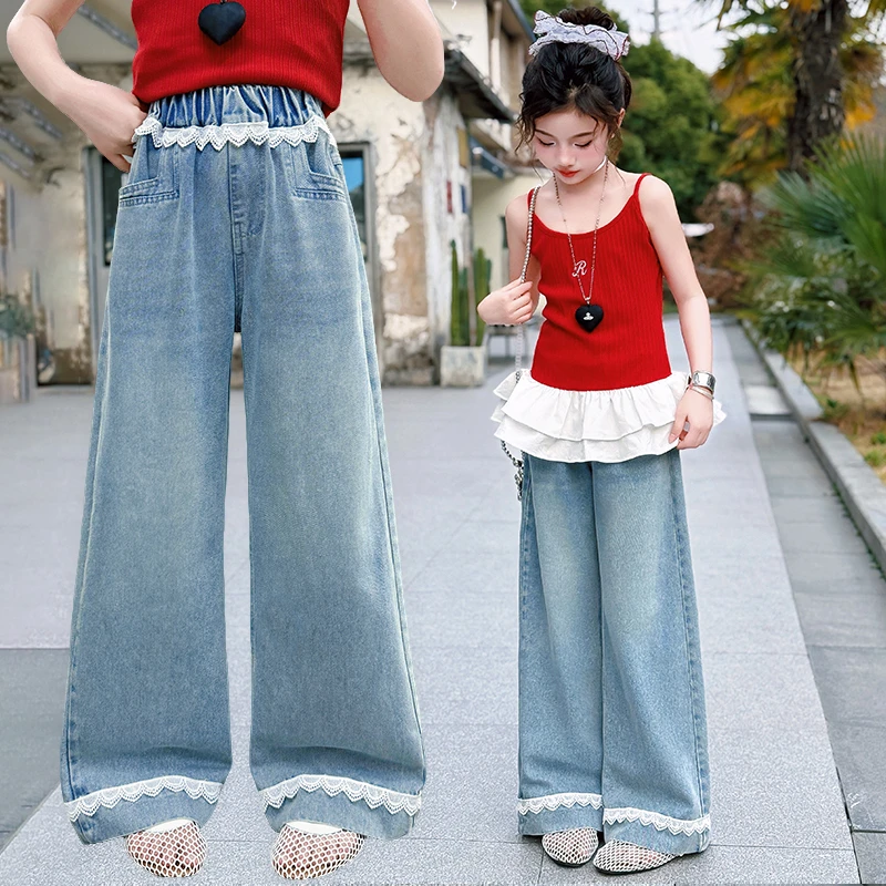 女童牛仔裤夏装新款中大童夏天百搭外穿直筒阔腿裤洋气儿童裤子潮