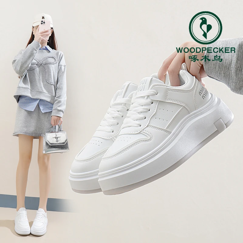 啄木鸟运动鞋女款2025春季新款韩版学生休闲百搭厚底小白鞋女爆款