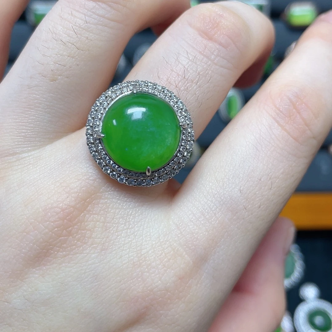 和田玉（碧玉）银S925镶嵌吊坠(不含链)戒指