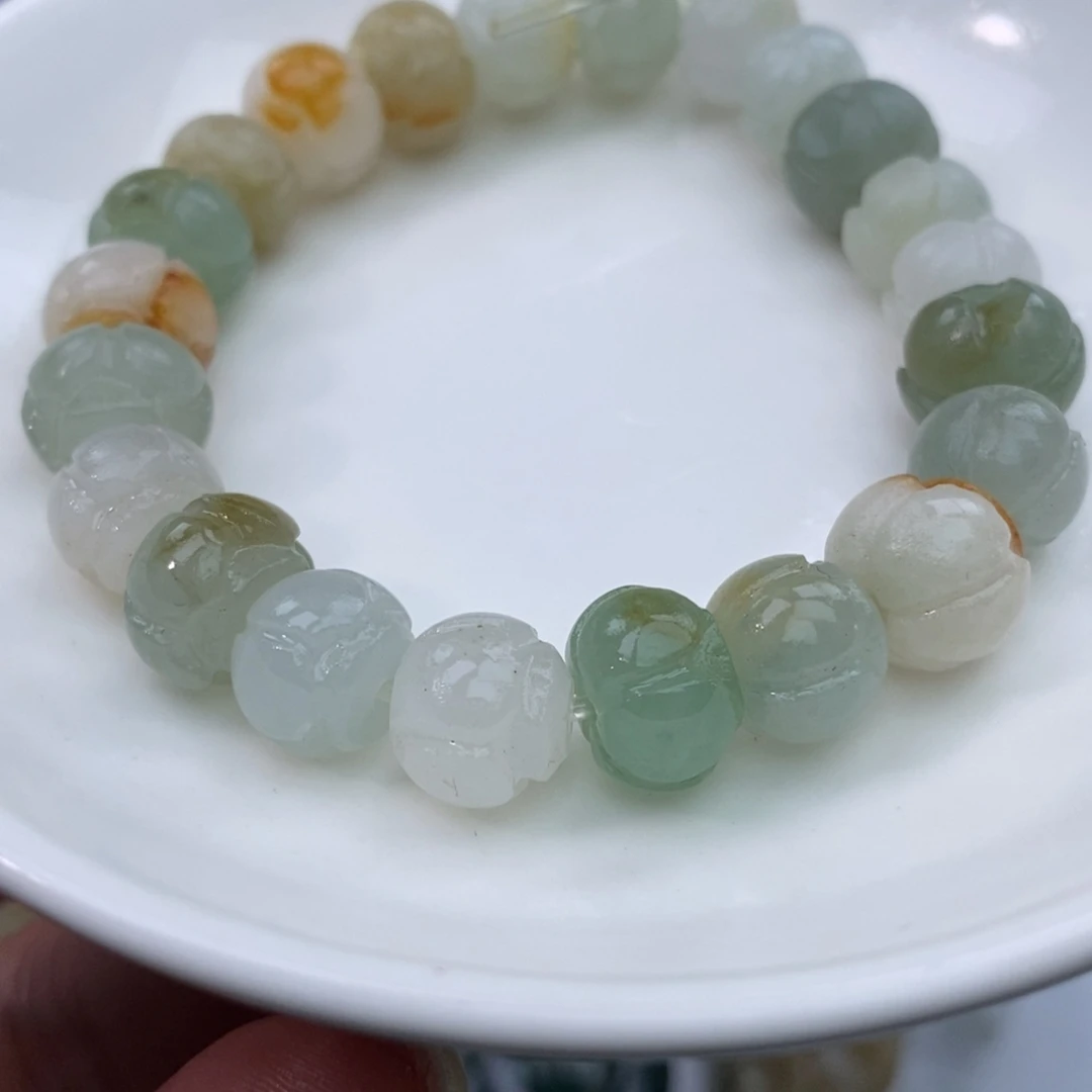 定制翡翠未镶嵌莲花珠串