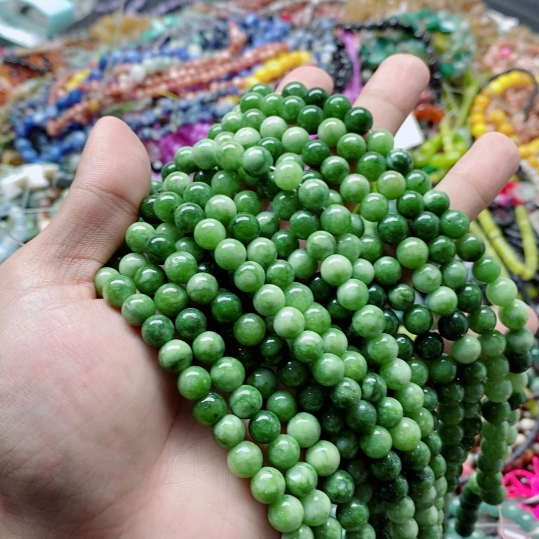 玛瑙/玉髓未镶嵌珠宝半成品一条天然8mm碧玉圆珠A14