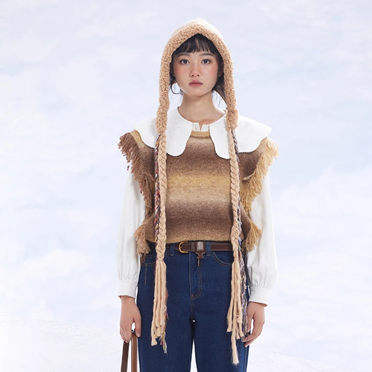 【银泰百货OH】pit 2025冬装民俗风时尚渐变流苏毛织背心109C340253