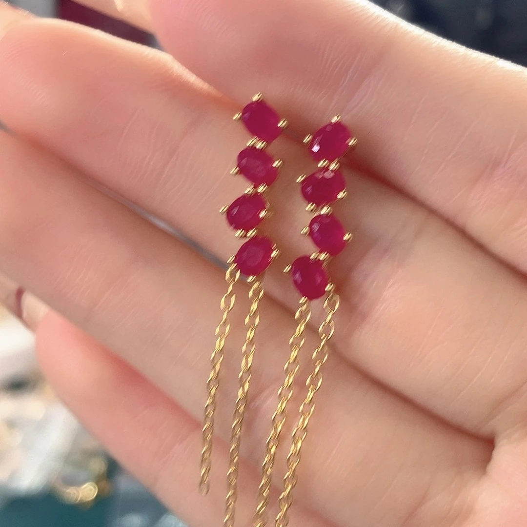 红宝石耳饰银S925镶嵌芒*