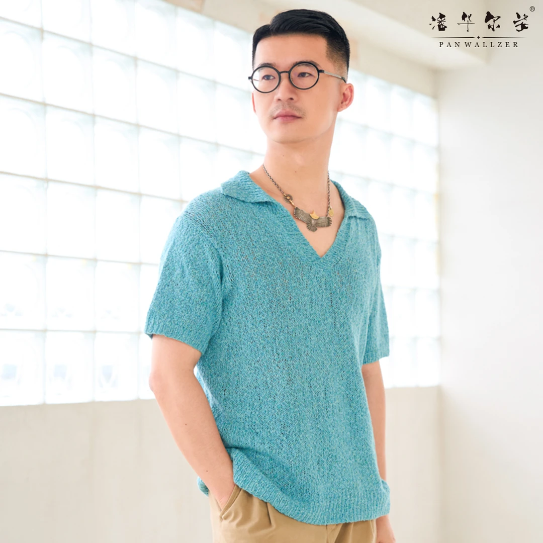 潘华尔姿高端定制手工编织夏季新款套头短袖T恤休闲简约显瘦薄款