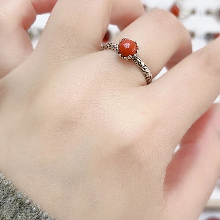 玛瑙/玉髓戒指银S925镶嵌925银