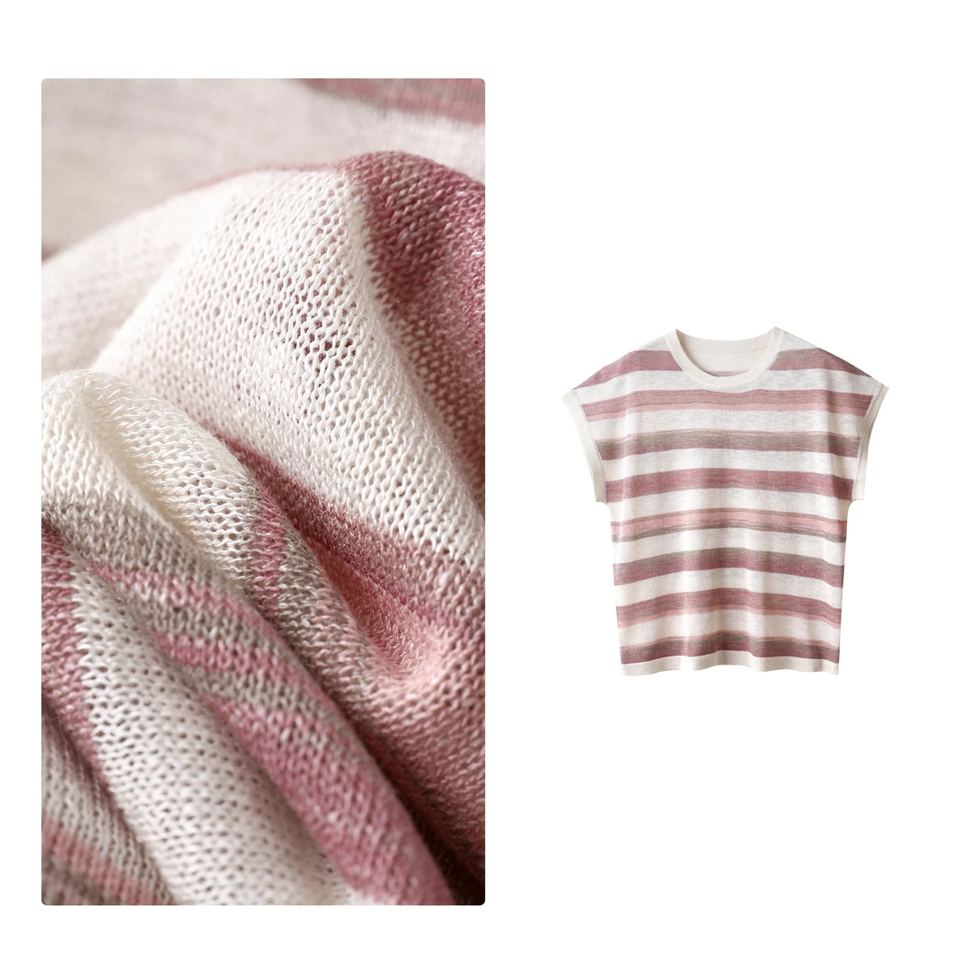 B 门店34&9！锻染彩虹T恤」夏日显瘦坎肩/飞飞袖百搭针织上衣 T4557