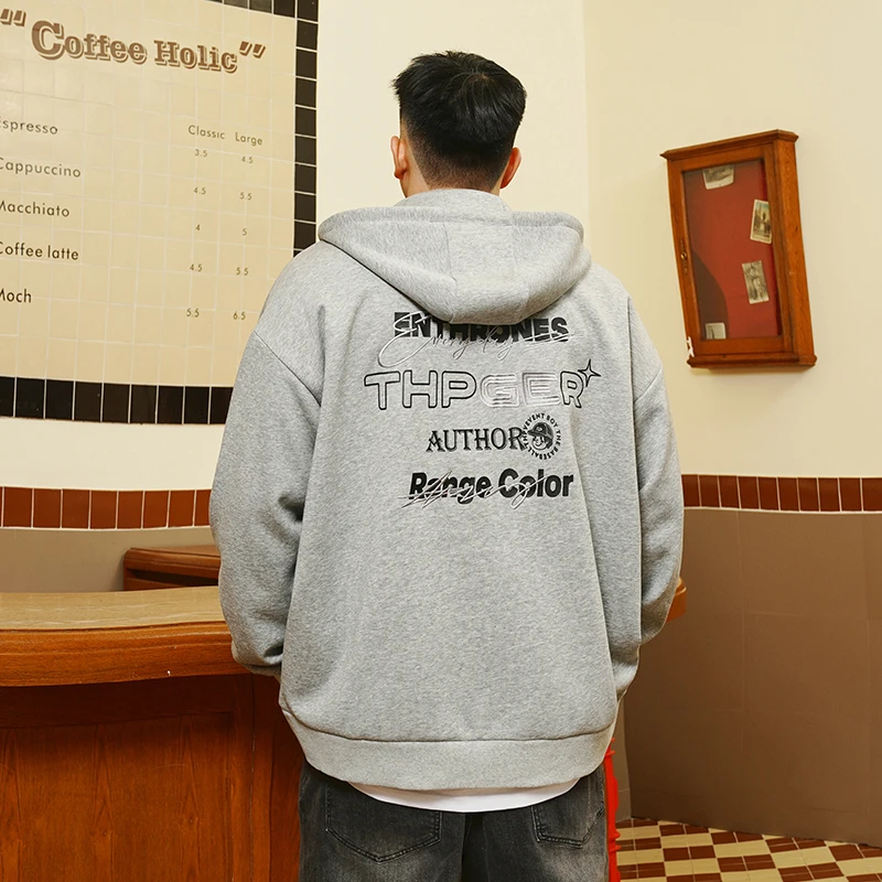 THE PANG潮牌大码男装胖子春季新款潮牌刺绣开衫连帽卫衣休闲运动