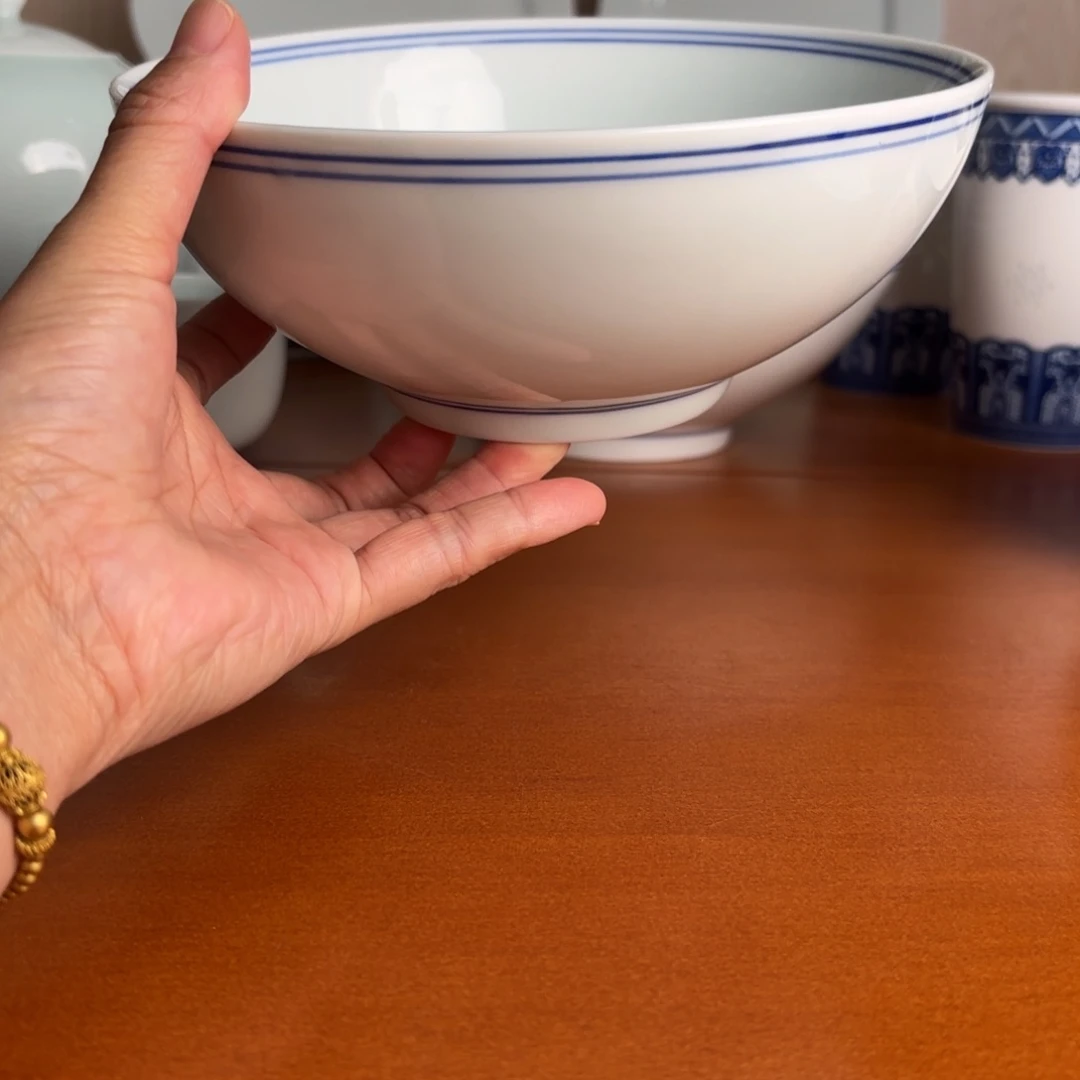 碗7英寸蓝线广口碗手工