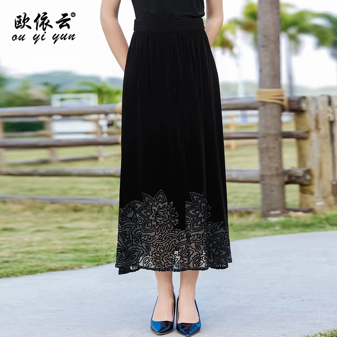 39810欧依云桑蚕丝半身裙中年洋气妈妈春装显瘦半裙A型大摆裙